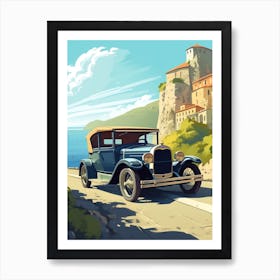 A Ford Model T In Amalfi Coast, Italy, Car Illustration 4 Art Print