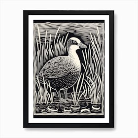 B&W Bird Linocut Coot 4 Art Print