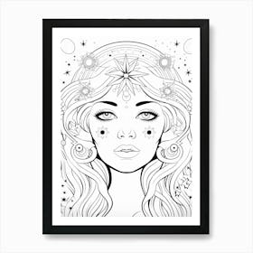 In Space Face Line Drawing Colouring Book Style 1 Art Print