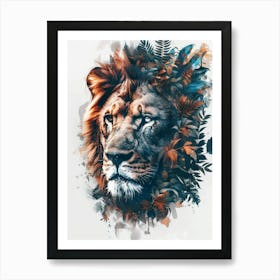 Double Exposure Realistic Lion With Jungle 7 Art Print