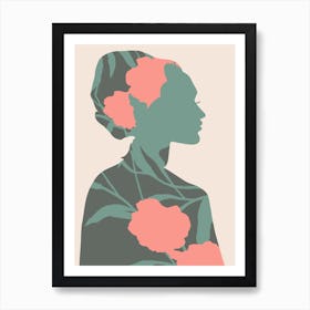 Silhouette Of A Woman With Flowers 1 Art Print