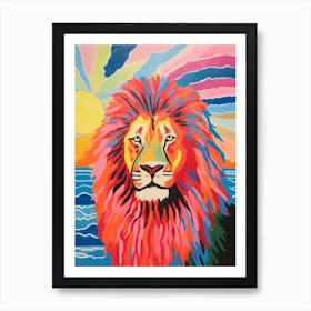 Vivid Bright Lion In The Sunset 2 Art Print