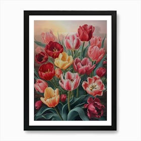 Colorful Tulips Red Yellow in Oil Paint style Art Print