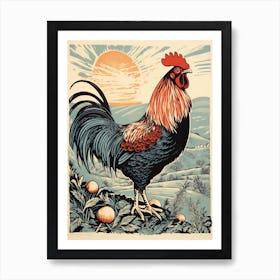 Vintage Bird Linocut Chicken 1 Art Print