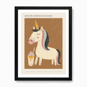 Unicorn Drinking A Rainbow Sprinkles Milkshake Uted Pastels 4 Poster Art Print