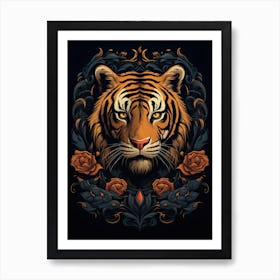 Tiger Art In Art Nouveau Style 3 Art Print