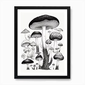 Mushroom Drawing B&W 3 Art Print