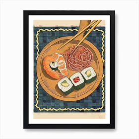 Sushi Platter On A Tiled Background 4 Art Print