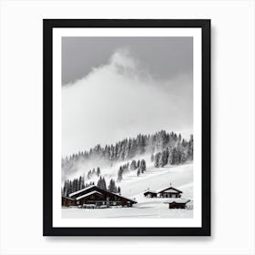 Crans Montana, Switzerland Black And White Skiing Poster Art Print