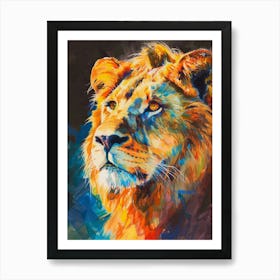 Asiatic Lion Portrait Close Up Fauvist Painting 3 Art Print