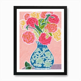 Carnations In A Blue Vase Art Print