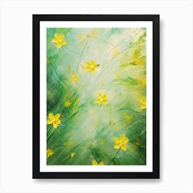 Daffodils Twist Stems Pointed Leaves Yellow Strokes Green 2 Art Print