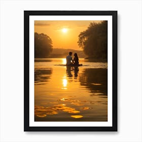 Couple On A Boat At Sunset Art Print