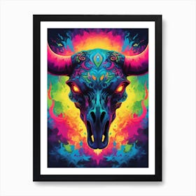 Floral Bull Skull Neon Iridescent Painting (31) Art Print