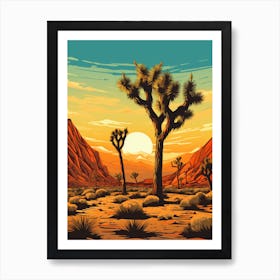  Retro Illustration Of A Joshua Trees At Sunrise 2 Art Print