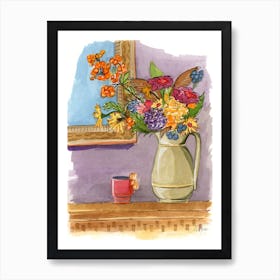 Flowers In A Green Pitcher Art Print
