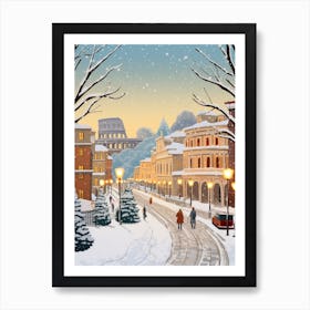 Vintage Winter Travel Illustration Rome Italy 3 Art Print