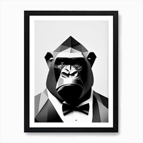 Gorilla In Bow Tie Gorillas Black & White Geometric 1 Art Print