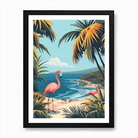 Greater Flamingo Greece Tropical Illustration 2 Art Print