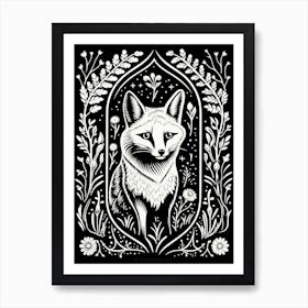 Fox In The Forest Linocut Illustration 16  Art Print
