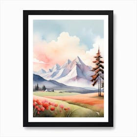 Tranquil Mountains In Minimalist Watercolor Vertical Composition 32 Art Print