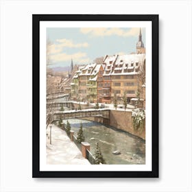 Vintage Winter Illustration Strasbourg France 4 Art Print