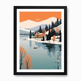 Retro Winter Illustration Lake Como Italy 1 Art Print