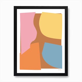 Collage Pink Yellow Orange Brown Graphic Abstract Art Print