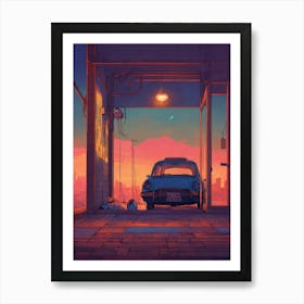 Sunset In A Garage Art Print