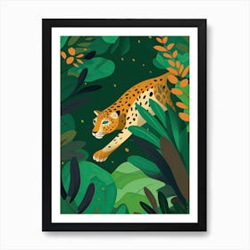 Jaguar Jungle Cartoon Illustration 2 Art Print
