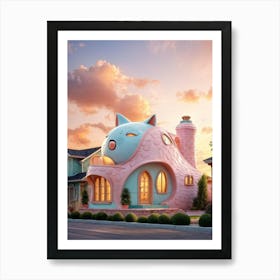 Hyperrealistic Render Of A Fanciful Feline Shaped Abode Its Curves And Nooks Echoing The Whimsical Art Print