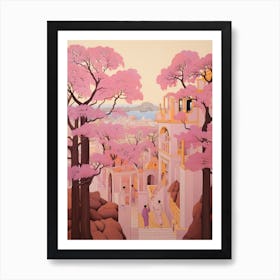 Rhodes Greece 2 Vintage Pink Travel Illustration Art Print