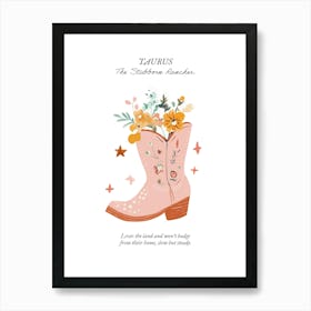 Taurus Cowboy Boots Zodiac Preppy Western Cowgirl Art Print