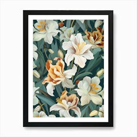 Seamless Pattern With Lilies Art Print