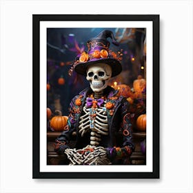 Skeleton In Halloween Costume Art Print