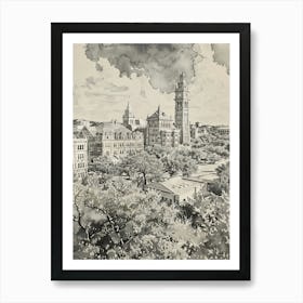 The University Of Texas At Austin Austin Texas Black And White Watercolour 3 Art Print