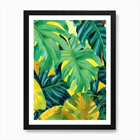 Yellow Jungle Oil Paints Leaves Cheese Wedge Plants Botanical Foliage Palm Trees Art Print