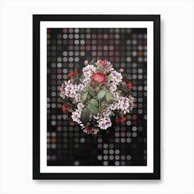 Vintage Red Gallic Rose Flower Wreath on Dot Bokeh Pattern n.0586 Art Print