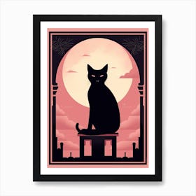 The World Tarot Card, Black Cat In Pink 3 Art Print