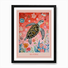Floral Animal Painting Sea Turtle 1 Poster Art Print