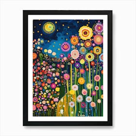 Flower Garden At Night Art Print