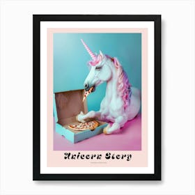 Toy Unicorn Eating A Pizza Slice 2 Poster Art Print