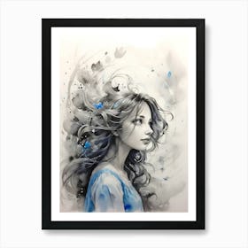 Girl With Blue Hair 1 Art Print