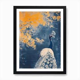 Peacock Vintage Portrait With The Orange Trees Art Print
