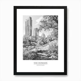 The Domain Austin Texas Black And White Drawing 2 Poster Art Print