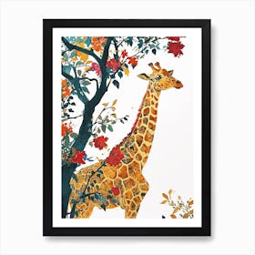 Giraffe In The Tree Watercolour 2 Art Print