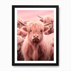 Realistic Photography Of Pink Highland Cow Cattle Art Print