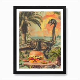 Dinosaur & A Hamburger Retro Collage 2 Art Print