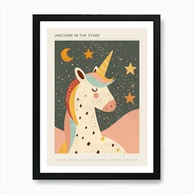 Pastel Peach Mustard Unicorn With The Stars Poster Art Print