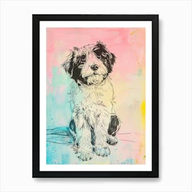 Colourful Polish Lowland Sheepdog Dog Line Illustration 2 Art Print